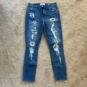 Blue, skinny, ripped jeans